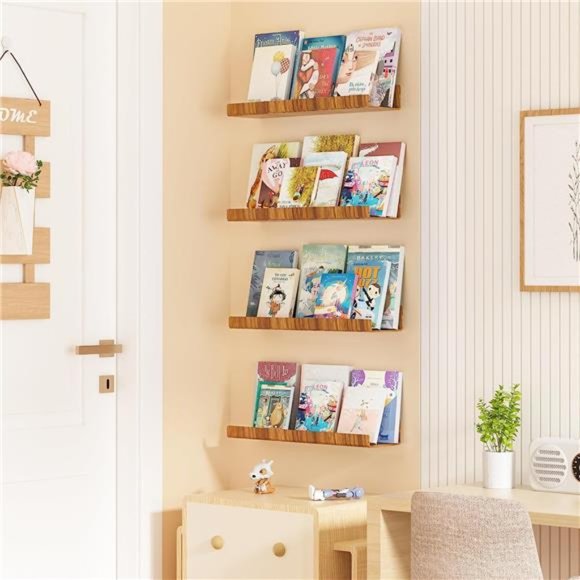 4 Wood Grain Acrylic Shelves for Wall Storage, 15" Floating Shelves Wall Mounted - Picture 7 of 7